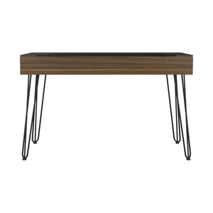 English Elm Baxter Industrial 120 Drawer Desk - Stylish Mahogany With Glass Top For Modern Compact Workspaces B200S00028