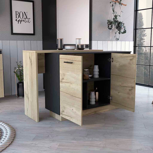 English Elm Sicilia Kitchen island with double-door cabinets, two external shelves and three interior shelves, modern finish Multicolor 47.5 L x 22 W x 6 H B070S00074