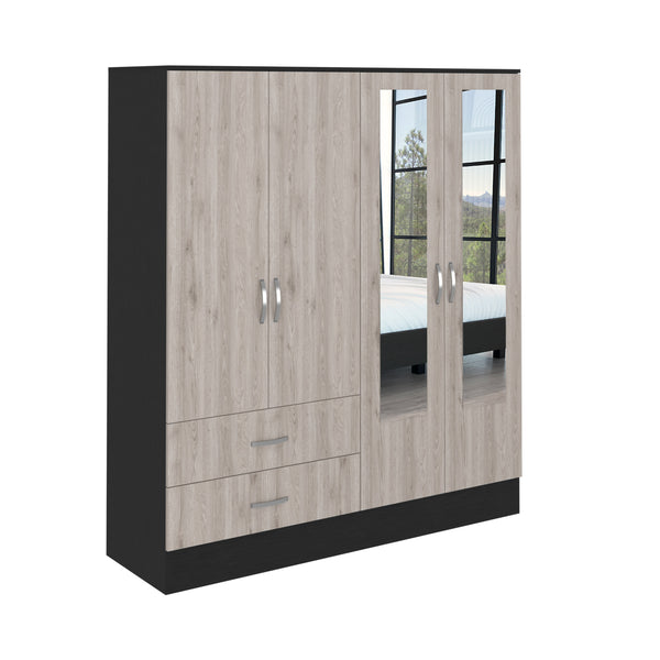 English Elm Bolton 160 Armoire Multicolor with Mirrors, Six Shelves, Dual Cabinet Rod, Two Drawers, 71" H B200S00282