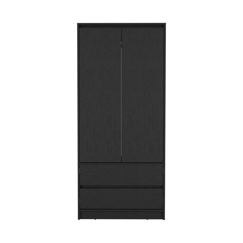 English Elm Austin Modern Two-Drawer Armoire with Double Doors and Hanging Rod for Neat, Space-Saving Storage Black 52.8 L x 19.7 W x 4.7 H B200S00089