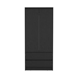English Elm Austin Modern Two-Drawer Armoire with Double Doors and Hanging Rod for Neat, Space-Saving Storage Black 52.8 L x 19.7 W x 4.7 H B200S00089