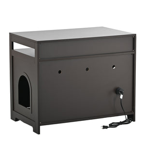 English Elm Litter Box Enclosure Grey - Durable Carb P2 Wood Cat Litter House with Hidden Plug, Storage Bench W42090263