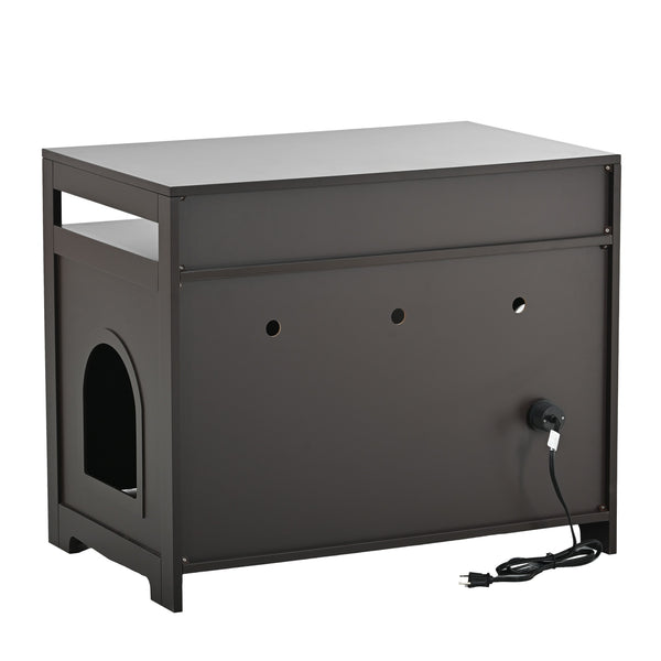 English Elm Litter Box Enclosure Grey - Durable Carb P2 Wood Cat Litter House with Hidden Plug, Storage Bench W42090263