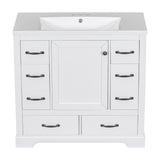 English Elm 36" Bathroom Vanity With Sink Combo, Six Drawers, Multi-Functional Drawer Divider, Adjustable Shelf, White