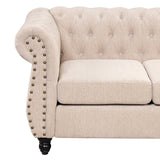 English Elm 60" Modern Sofa Dutch Plush Upholstered Sofa, Solid Wood Legs, Buttoned Tufted Backrest, Beige