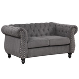 English Elm 60" Modern Sofa Dutch Plush Upholstered Sofa, Solid Wood Legs, Buttoned Tufted Backrest, Gray