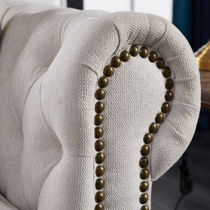 English Elm Chesterfield linen sofa with solid wood frame, deep tufted classic design, durable foam seats for 3 Beige W1097S00078