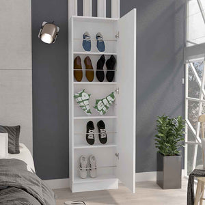 English Elm Leto XL Shoe Rack Cabinet with Mirror, 5 Adjustable Shelves Holds 10 Pairs, Compact White Finish B07091930