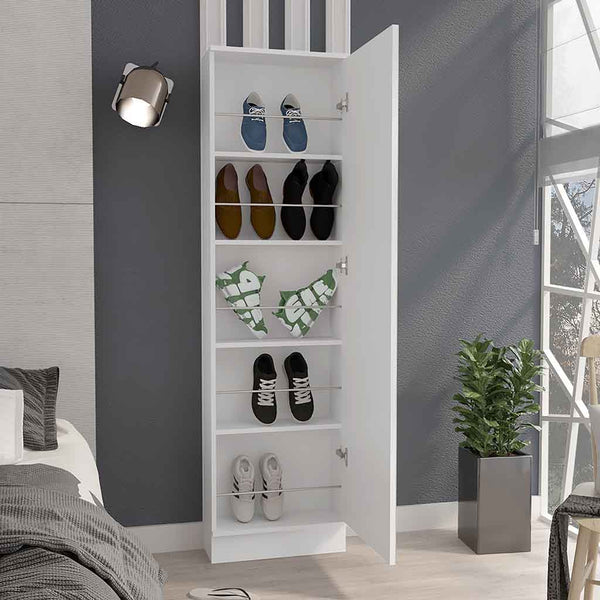 English Elm Leto XL Shoe Rack Cabinet with Mirror, 5 Adjustable Shelves Holds 10 Pairs, Compact White Finish B07091930
