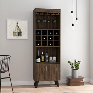 English Elm Oslo Modern Bar Cabinet with 12-Bottle Cubbies, Double Doors, 2 Shelves & 9-Glass Stemware Rack B070S00066