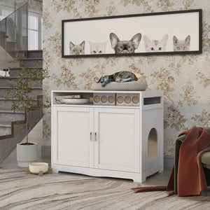 English Elm Litter Box Enclosure - Stylish Cat Furniture With Hidden Plug, Dual Doors & Ample Storage For Pets W42090259