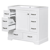 English Elm 36" Bathroom Vanity With Sink Combo, Six Drawers, Multi-Functional Drawer Divider, Adjustable Shelf, White (Old Sku:Sy999808Aak)