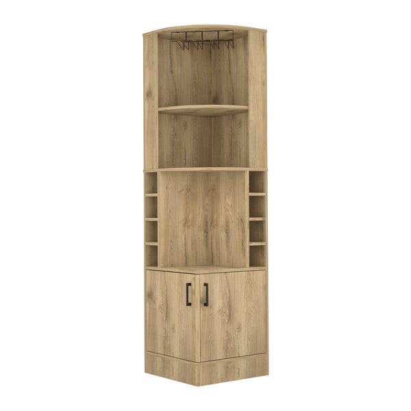 English Elm Syrah Corner Bar Cabinet with 8 Bottle Cubbies, 12-Glass Rack, Double Doors & Display Shelf for Home Spirits Old Pine 46 L x 23 W x 6 H B070P211048