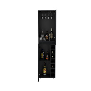 English Elm Obregon Black Tall Cabinet with 7 Cubbies and Dual Doors for Modern Storage and Space Saving B070S00184
