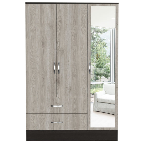 English Elm Bolton Mirrored Armoire with Double Door, Full-Length Mirror, Hanging Rods and Two Drawers for Organized Storage Multicolor 74 L x 24 W x 4 H B070S00198