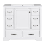 English Elm 36" Bathroom Vanity With Sink Combo, Six Drawers, Multi-Functional Drawer Divider, Adjustable Shelf, White