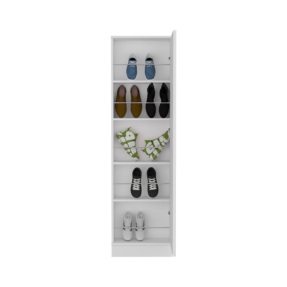 English Elm Leto XL Shoe Rack Cabinet with Mirror, 5 Adjustable Shelves Holds 10 Pairs, Compact White B20091930