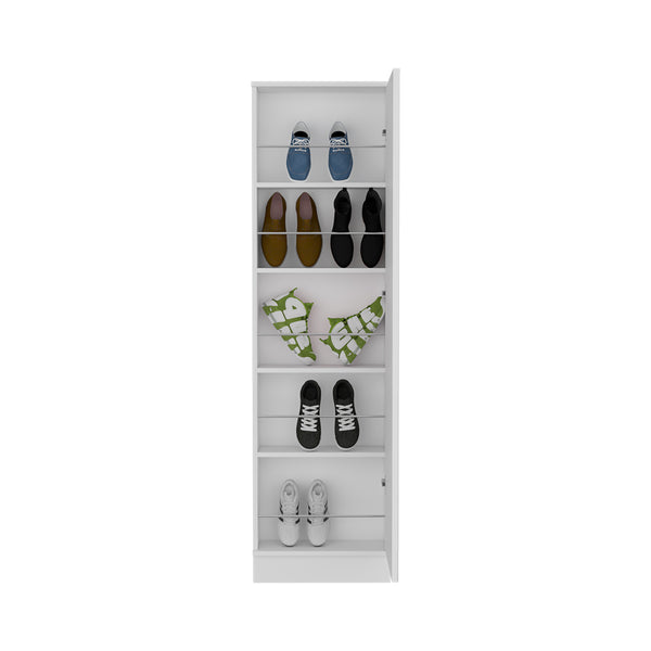 English Elm Leto XL Shoe Rack Cabinet with Mirror, 5 Adjustable Shelves Holds 10 Pairs, Compact White B20091930