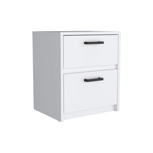English Elm Trivor Compact 2-Drawer Nightstand White with Black Metal Handles, Space-Saving End Table, 15.7" B20092135