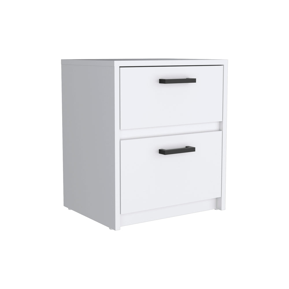 English Elm Trivor White 2-Drawer Nightstand with Black Metal Handles, Compact End Table for Small Spaces 18.3" H B07092135