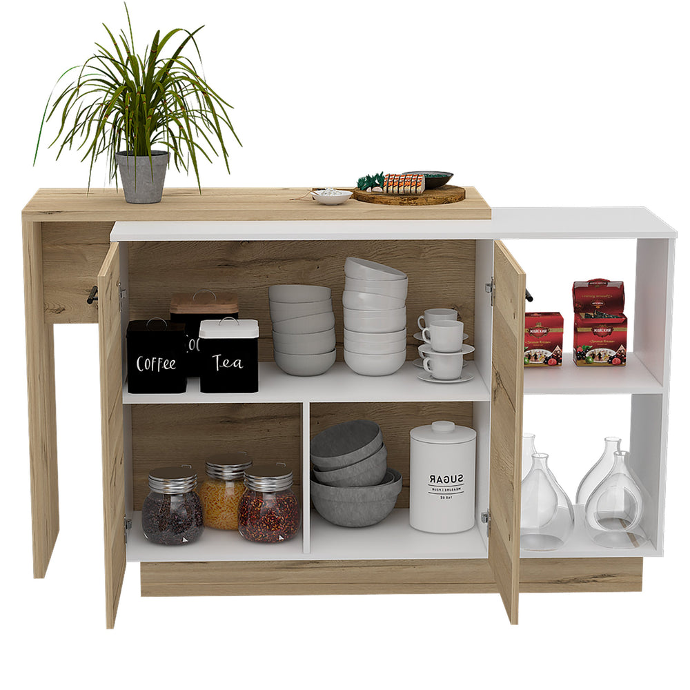 English Elm Sicilia Kitchen island with double-door cabinets, two external shelves and three interior shelves, modern finish White 47.5 L x 22 W x 6 H B070S00075
