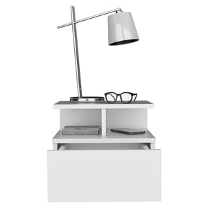 English Elm Adele Floating Nightstand Wall-Mount Shelf with Drawer and Divided Open Shelf for Small Spaces White 17.7 L x 17.3 W x 3.9 H B20092133