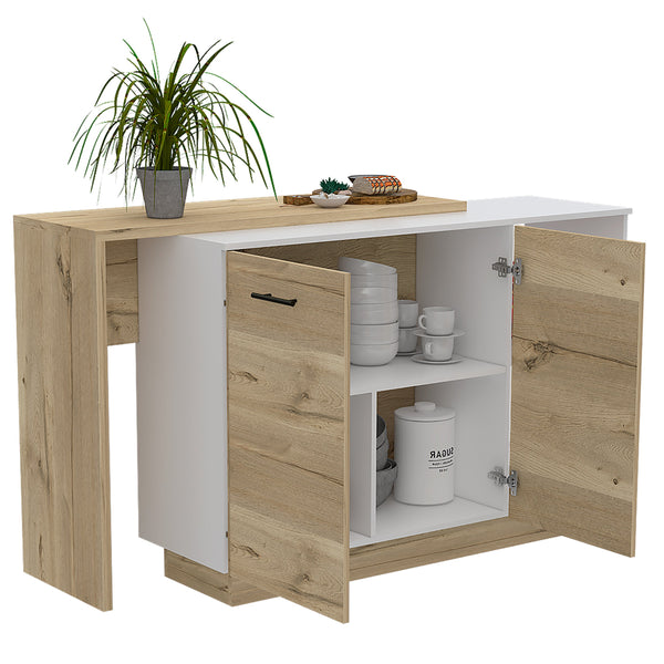 English Elm Sicilia Kitchen island with double-door cabinets, two external shelves and three interior shelves, modern finish White 47.5 L x 22 W x 6 H B070S00075