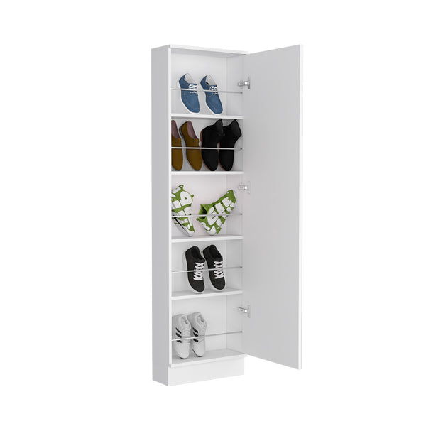 English Elm Leto XL Shoe Rack Cabinet with Mirror, 5 Adjustable Shelves Holds 10 Pairs, Compact White B20091930