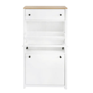 English Elm On-trend Slim Flip Drawer Shoe Cabinet Wood Grain Top Entryway Storage Modern White SD000023AAK