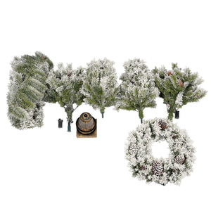 English Elm Pre-lit 7ft Artificial Christmas Set with 325 Warm LED Lights, Garland, Wreath & 2 Entry Trees (Flame‑Resistant) PX307760AAF