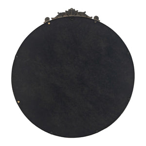 English Elm 30" Round Baroque Ornamental Iron Wall Mirror Matte Entryway Powder Room Statement Piece Gold W2078124100