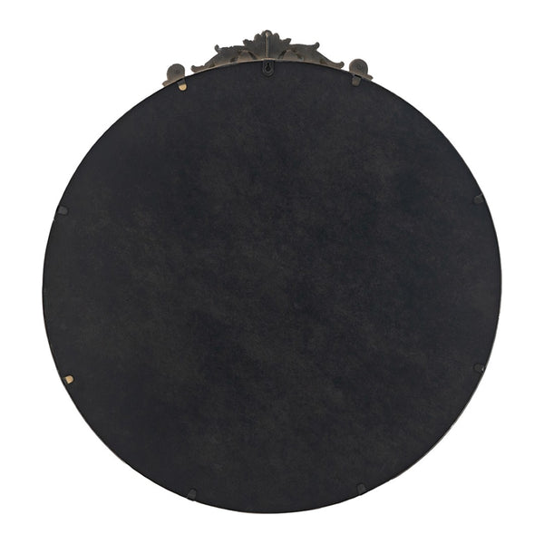 English Elm 30" Round Baroque Ornamental Iron Wall Mirror Matte Entryway Powder Room Statement Piece Gold W2078124100