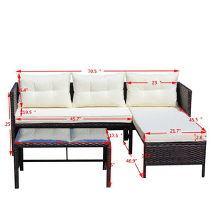 English Elm Outdoor Wicker Sectional Sofa Set with Tempered Glass Table and Cushions W209112822