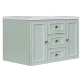 English Elm 30" Wall Mounted Bathroom Vanity With Sink Combo, Functional Drawer, Solid Wood & Mdf Board & Ceramic, Green