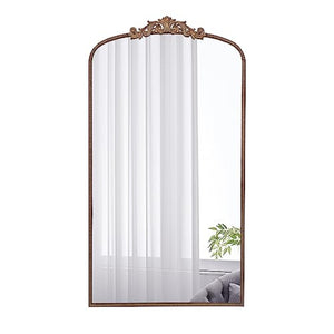 English Elm 66" Arched Gold Full Length Mirror Baroque Medallion Crown Leaning or Hanging Wall Accent W2078124104