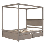 Hearth and Haven Grant Canopy Full Bed with Four Drawers, Brushed Light Brown