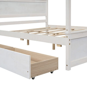 English Elm Wood Canopy Platform Bed Full Size Storage Drawers Brushed White Modern Frame WF303304AAK