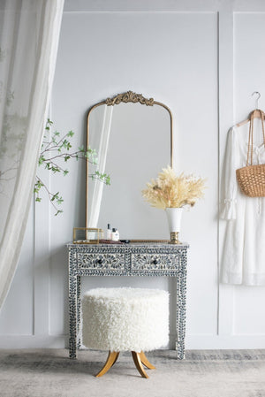 English Elm 66" Arched Gold Full Length Mirror Baroque Medallion Crown Leaning or Hanging Wall Accent W2078124104