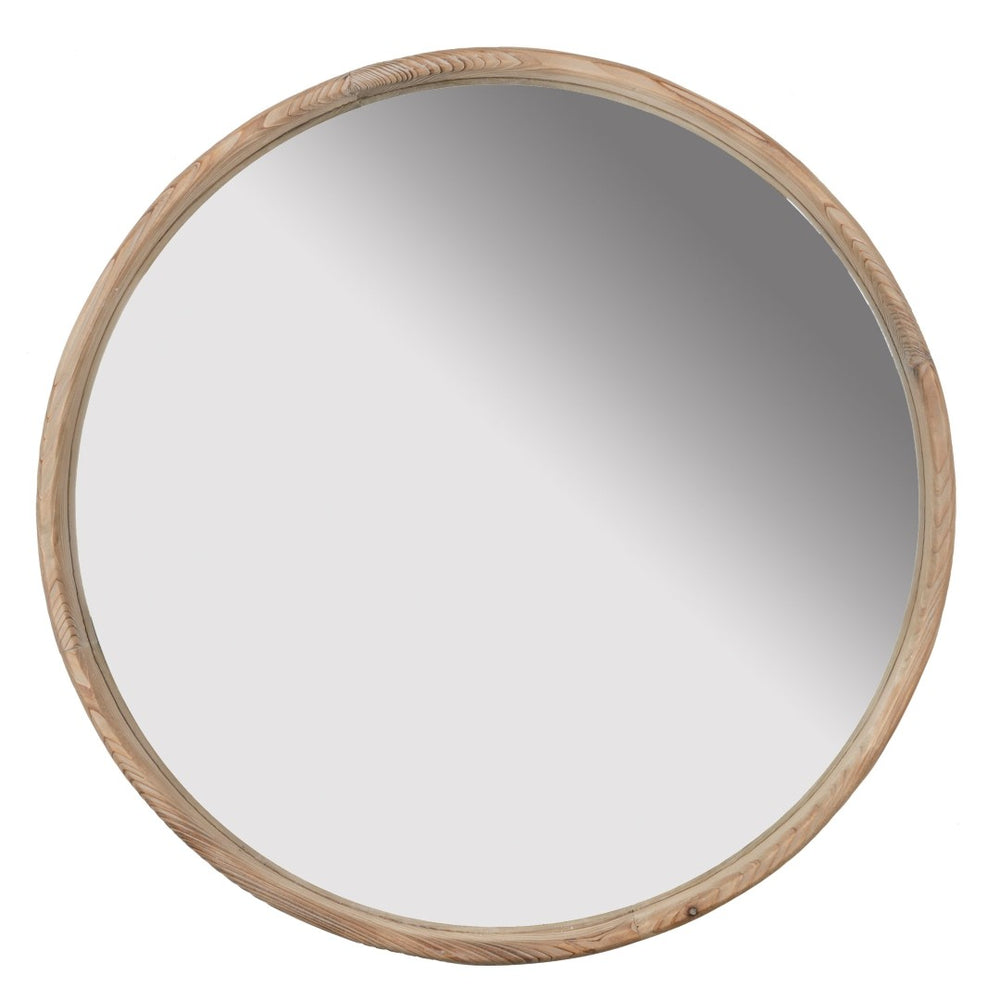 English Elm 28" Round Fir Wood Wall Mirror Thin Frame Warm Finish for Bathroom or Living Room W2078124099