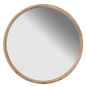 English Elm 28" Round Fir Wood Wall Mirror Thin Frame Warm Finish for Bathroom or Living Room W2078124099