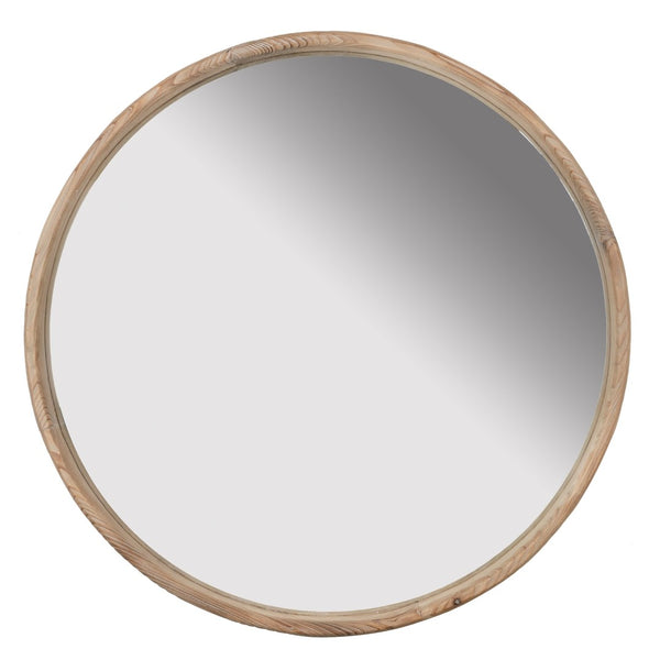 English Elm 28" Round Fir Wood Wall Mirror Thin Frame Warm Finish for Bathroom or Living Room W2078124099