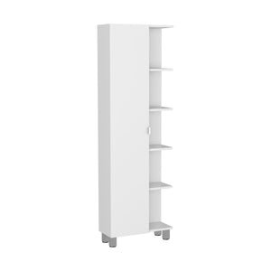 English Elm Urano Corner Linen Cabinet White – Space-Saving Particleboard Storage with 4 Open Shelves & Adjustable Interior Shelves B20091991