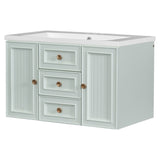 English Elm 30" Wall Mounted Bathroom Vanity With Sink Combo, Functional Drawer, Solid Wood & Mdf Board & Ceramic, Green