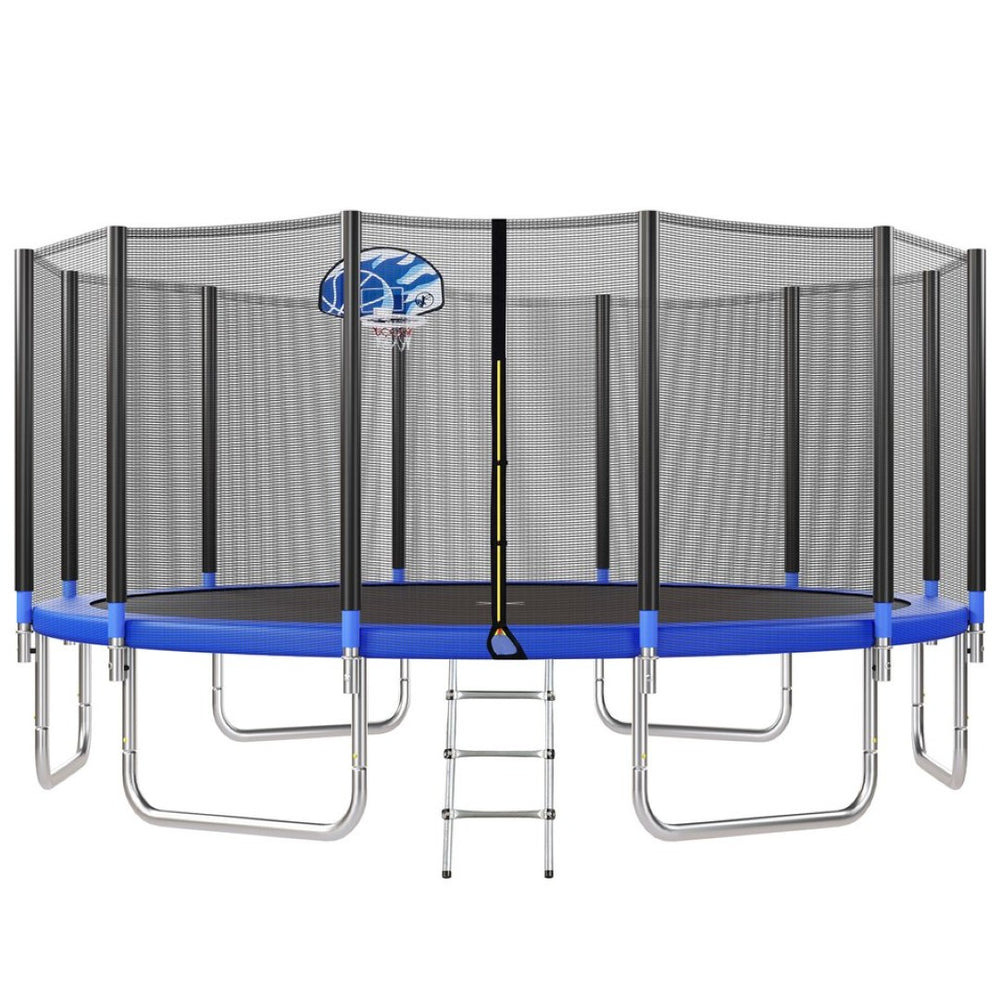 English Elm 16ft Round Backyard Trampoline with Enclosure Net Ladder and Basketball Hoop SC000005AAC