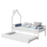Hearth and Haven Twin House Wooden Daybed with Trundle, Twin House-Shaped Headboard Bed with Guardrails, White W504102751