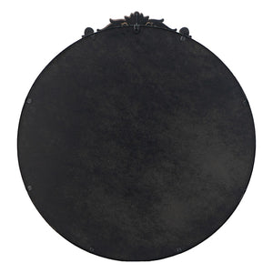 English Elm 30" Round Baroque Ornamental Iron Wall Mirror Matte Entryway Powder Room Statement Piece Black W2078124101