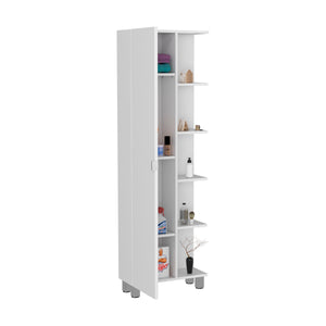 English Elm Urano Corner Linen Cabinet White – Space-Saving Particleboard Storage with 4 Open Shelves & Adjustable Interior Shelves B20091991