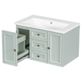 English Elm 30" Wall Mounted Bathroom Vanity With Sink Combo, Functional Drawer, Solid Wood & Mdf Board & Ceramic, Green