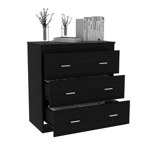 English Elm Georgia Three Drawer Dresser Black – Modern Particle Board Storage with Metal Handles, Spacious Top Surface Elegance B07092062
