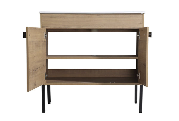 English Elm 36 Dual-Function Bathroom Vanity 36" Freestanding or Wall-Mount Cabinet, Eco Plywood, Shelf, Feet W999123987